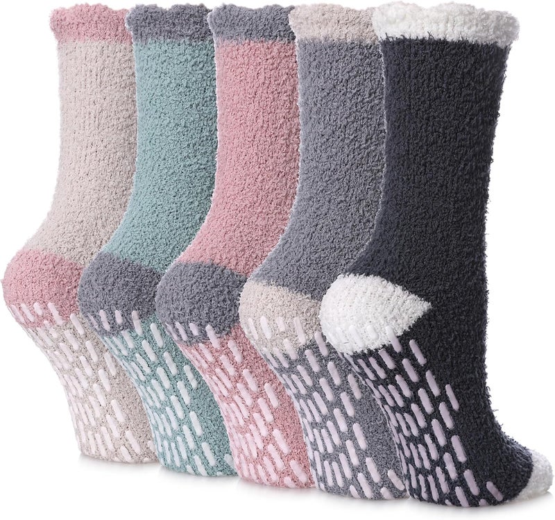 Yebing Store Non Slip Hospital Socks for Women with Grips Fuzzy Cozy Anti Skid Slipper Socks Winter Warm Soft Fluffy Sleep Socks - Image 1